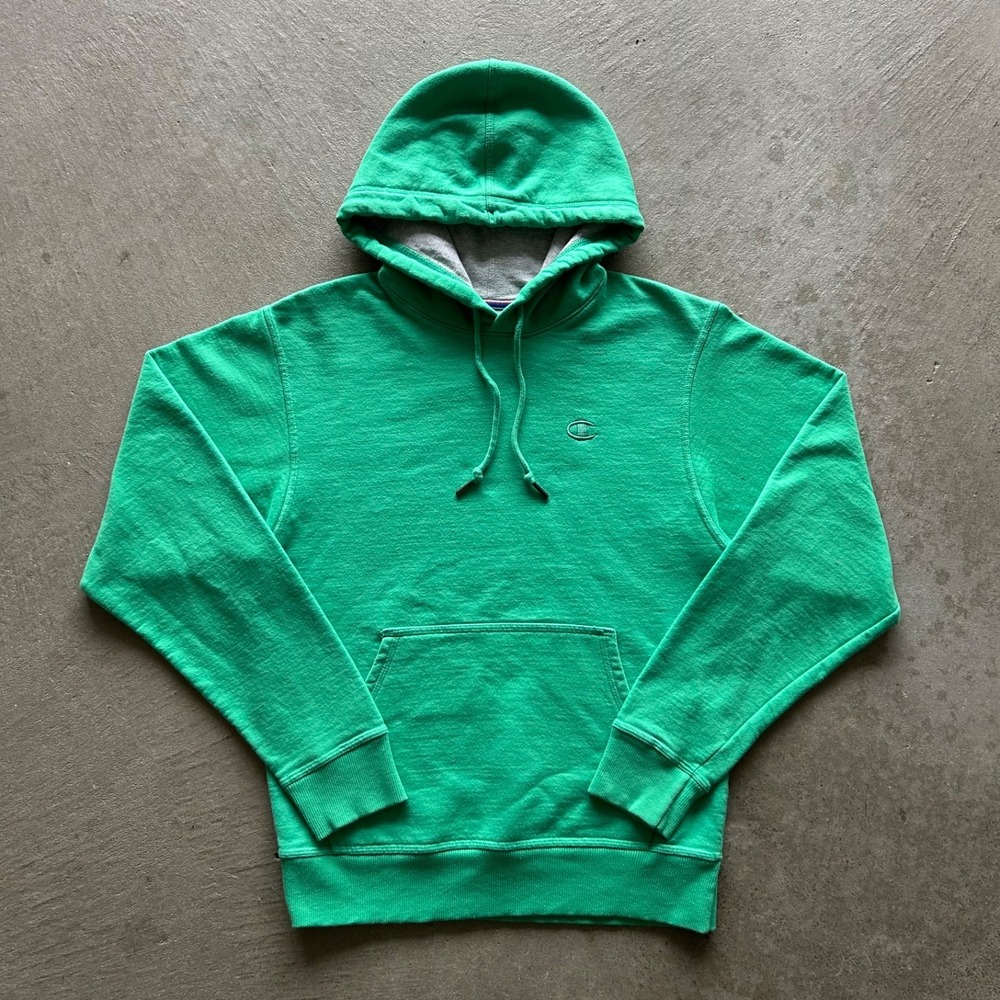 Vintage Champion Sweatshirt Size Small Green Tonal Hoodie Embroidered Logo
